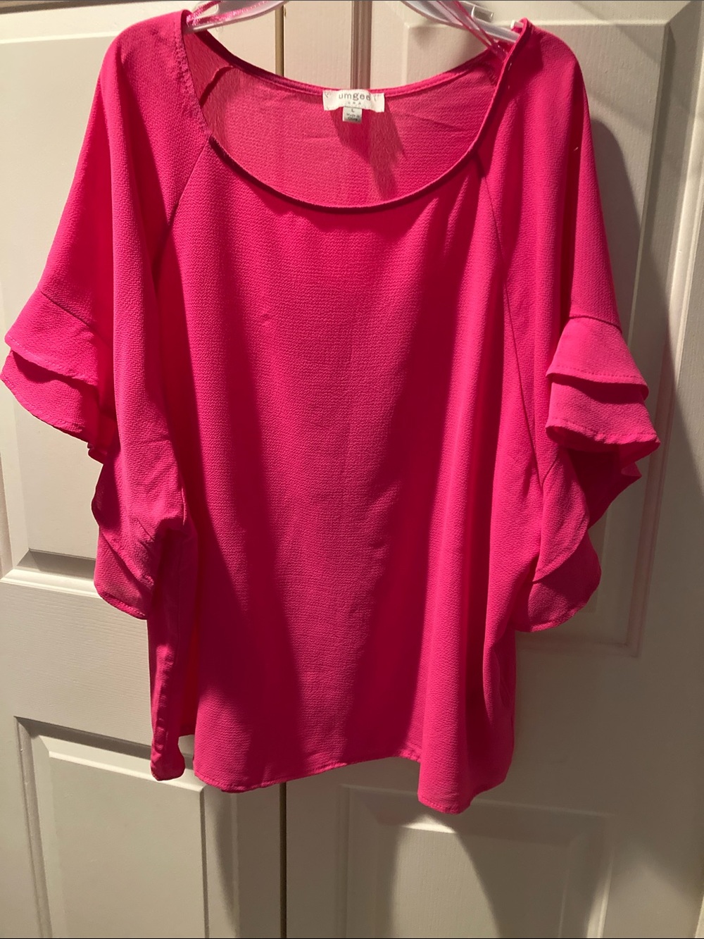 Umgee Hot Pink Ruffle Sleeve Blouse